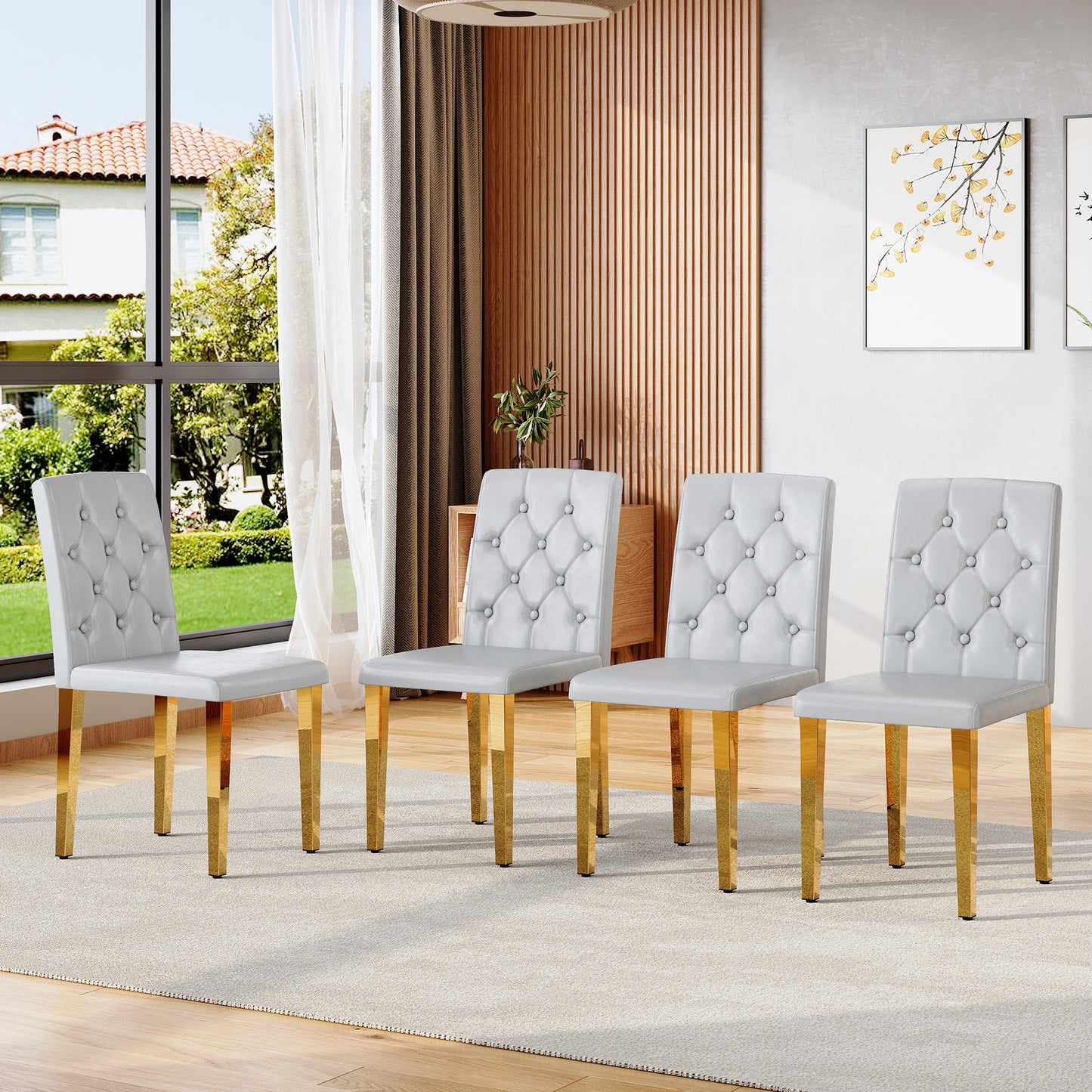 4-piece Set Of Light Grey PU Dining Chairs,Ergonomically Designed