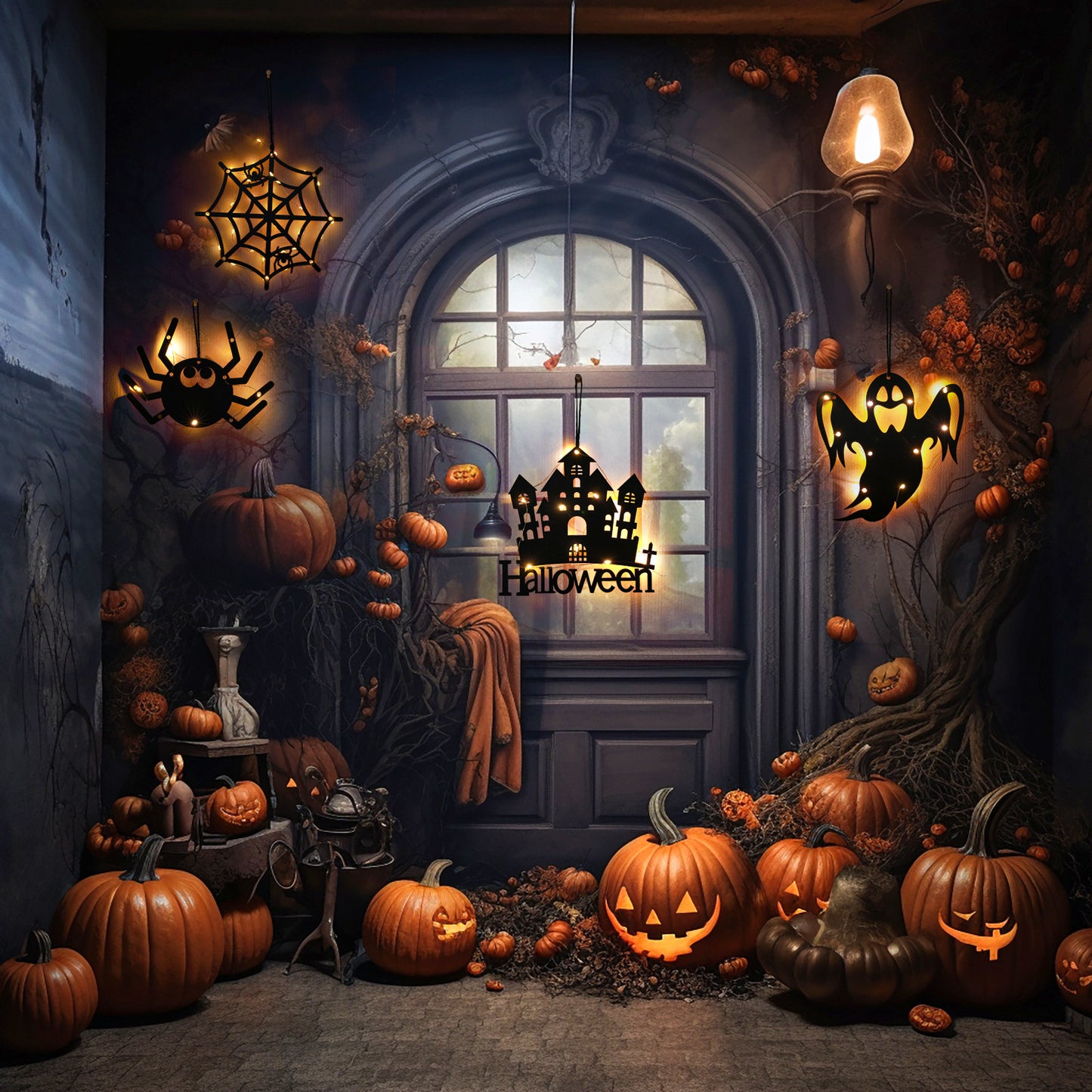 Halloween LED Decorative Lights with Luminescent Spider & Themed Models - Home Decor Lamp