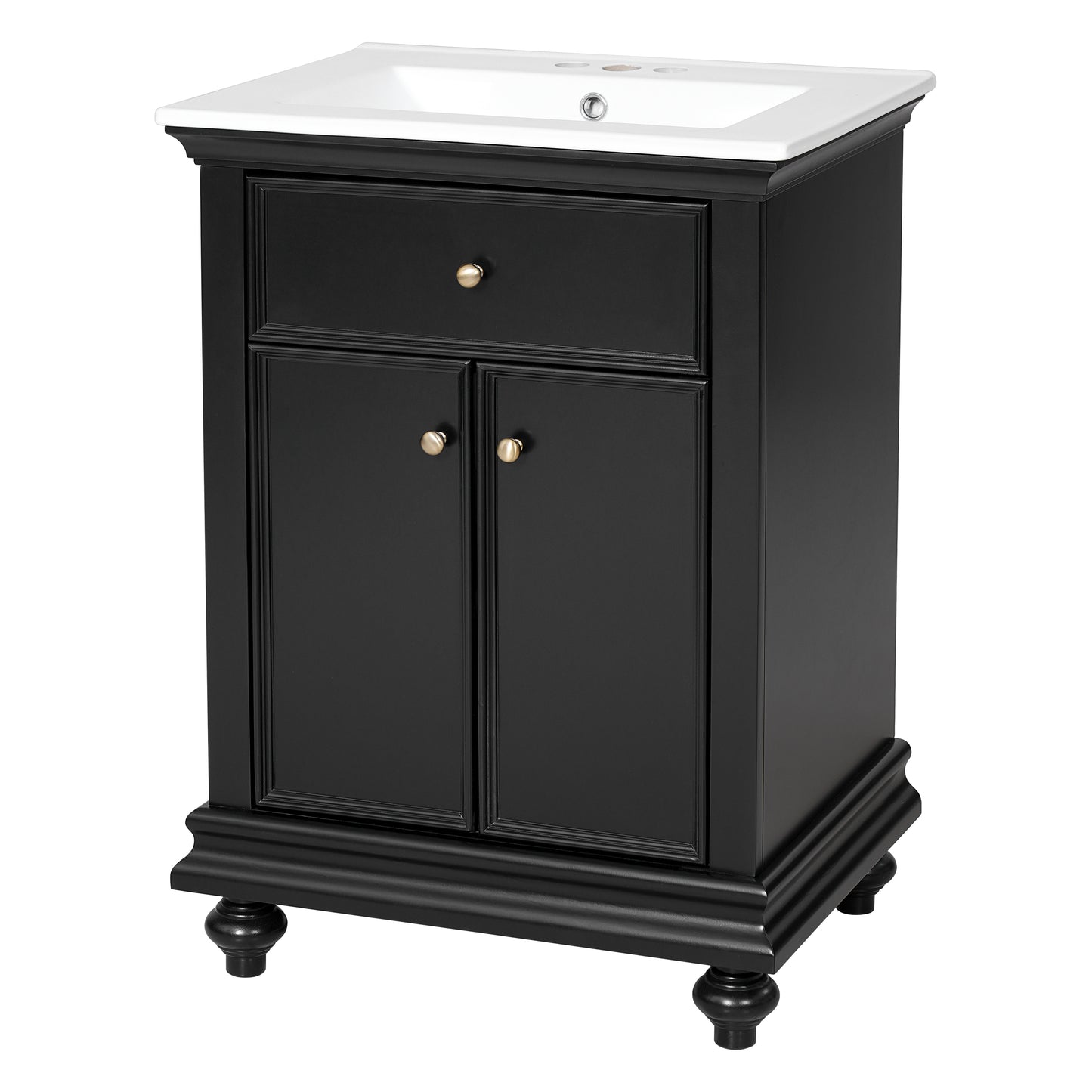 24" Black Modern Bathroom Vanity with Tip-Out Drawer & Soft-Close Hinges