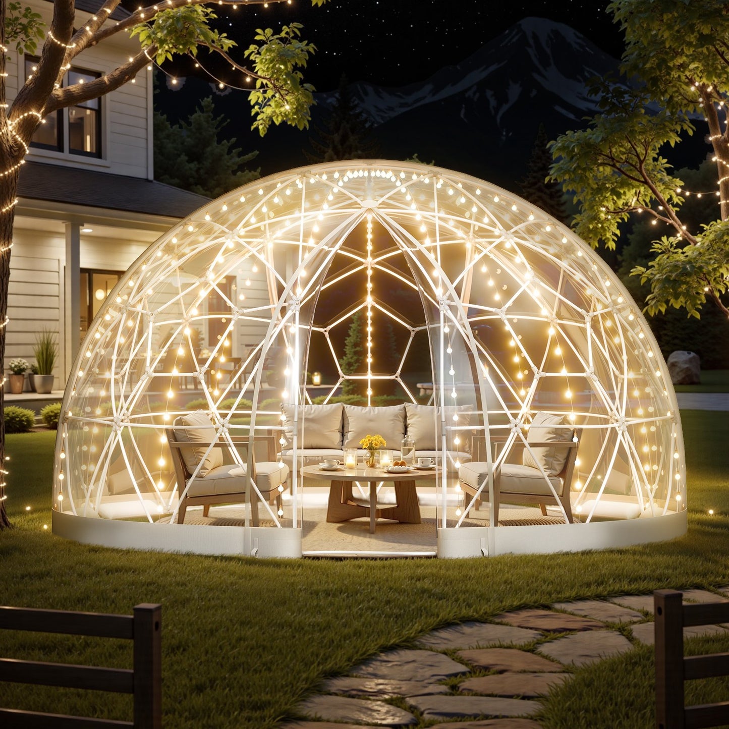 Garden Bubble Tent for 4-7 People - Clear Geodesic Dome, 12x7.2 ft