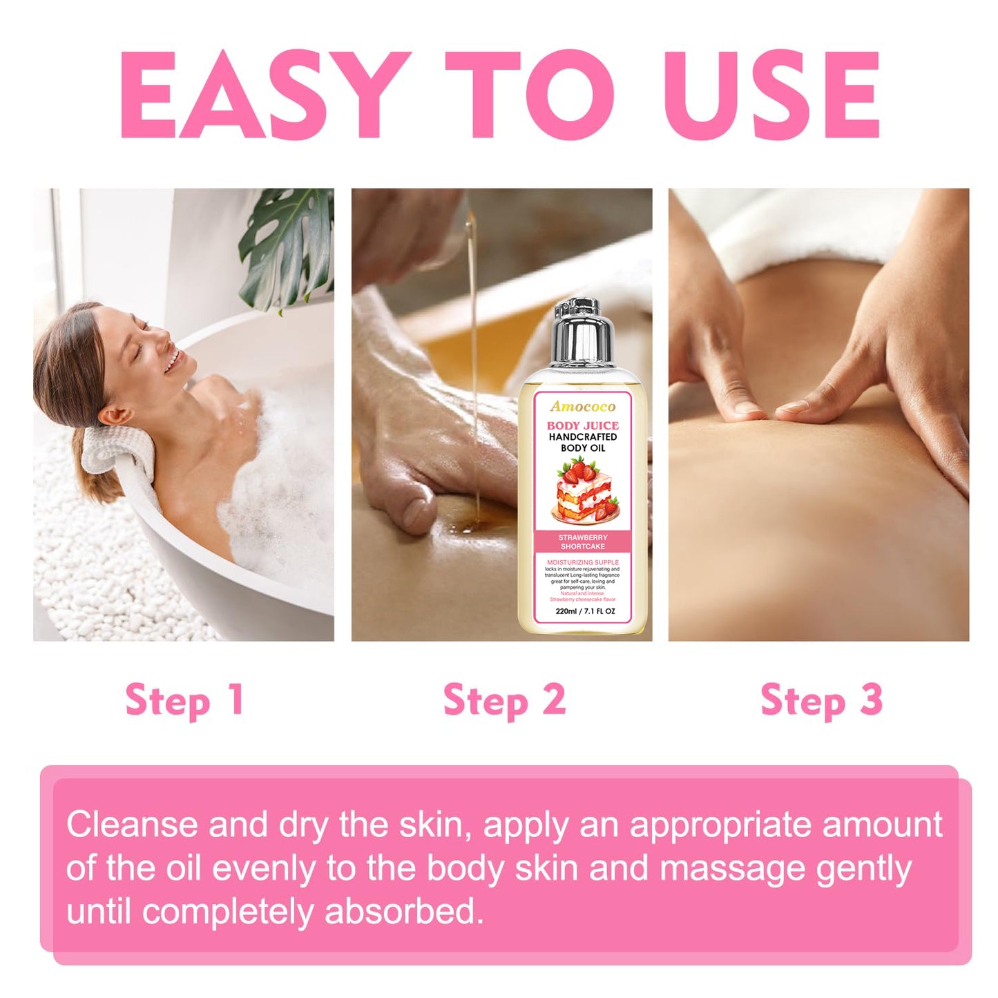 Strawberry Shortcake Moisturizing Body Oil - 660ml Natural Plant-Based Formula