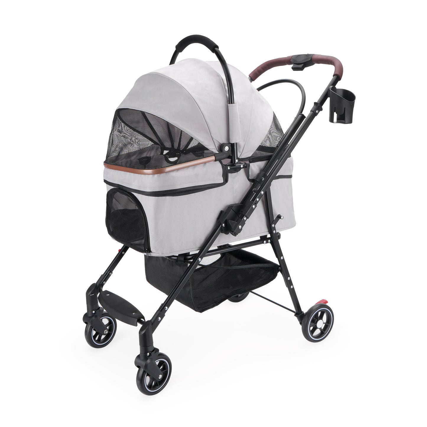 Foldable Pet Stroller for Small Dogs & Cats with 360 Rotating Wheels, Detachable Carrier & Travel Bag - Grey