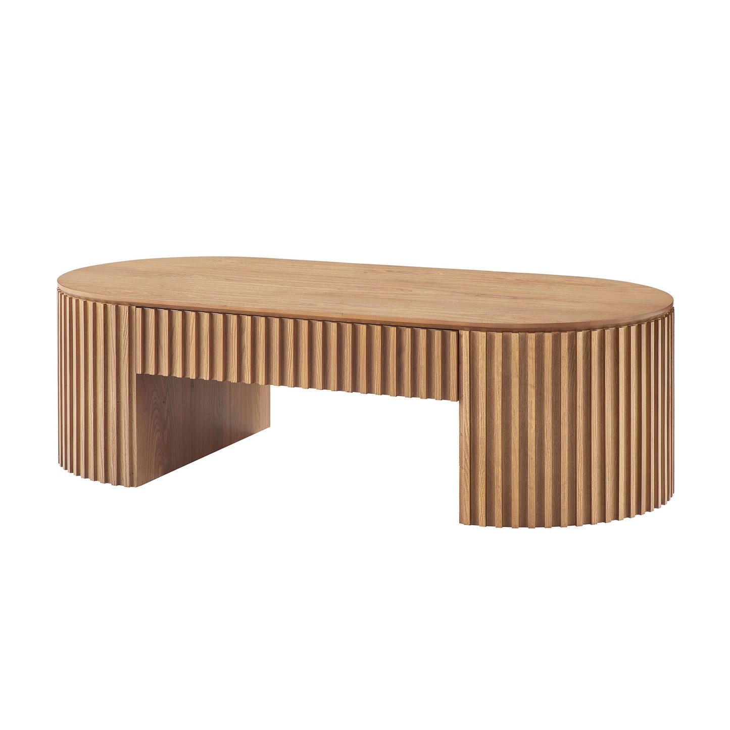 Oval Wood Coffee Table with Drawer - Mid Century Modern, Oak