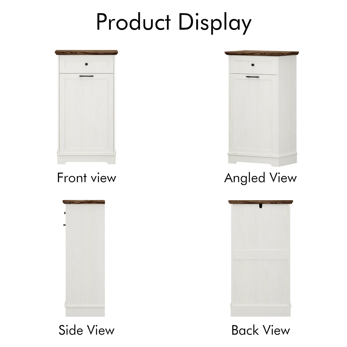 Tilt-Out Trash Cabinet - Freestanding Wood Recycling Bin with Drawer, Antique Brown & White