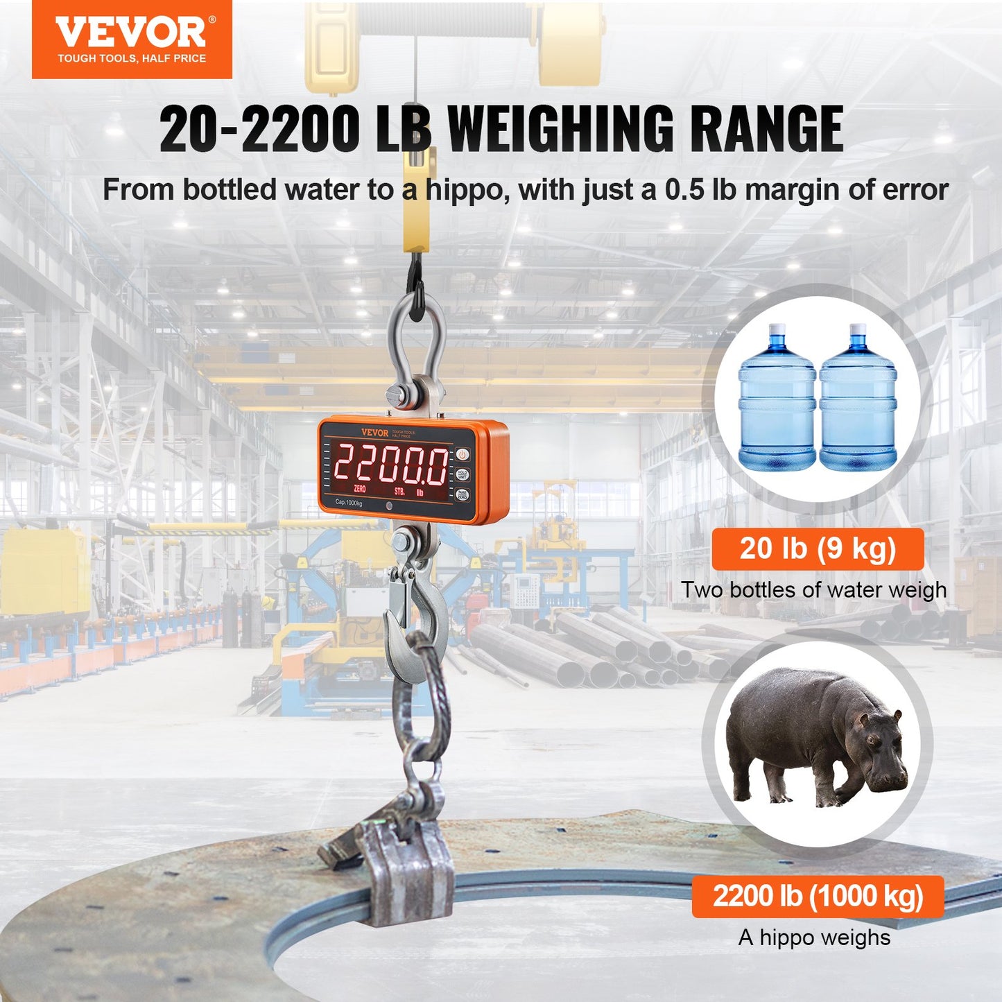 Heavy Duty Digital Crane Scale 2200 Lb/1000 Kg with Remote Control - Industrial Hanging Scale