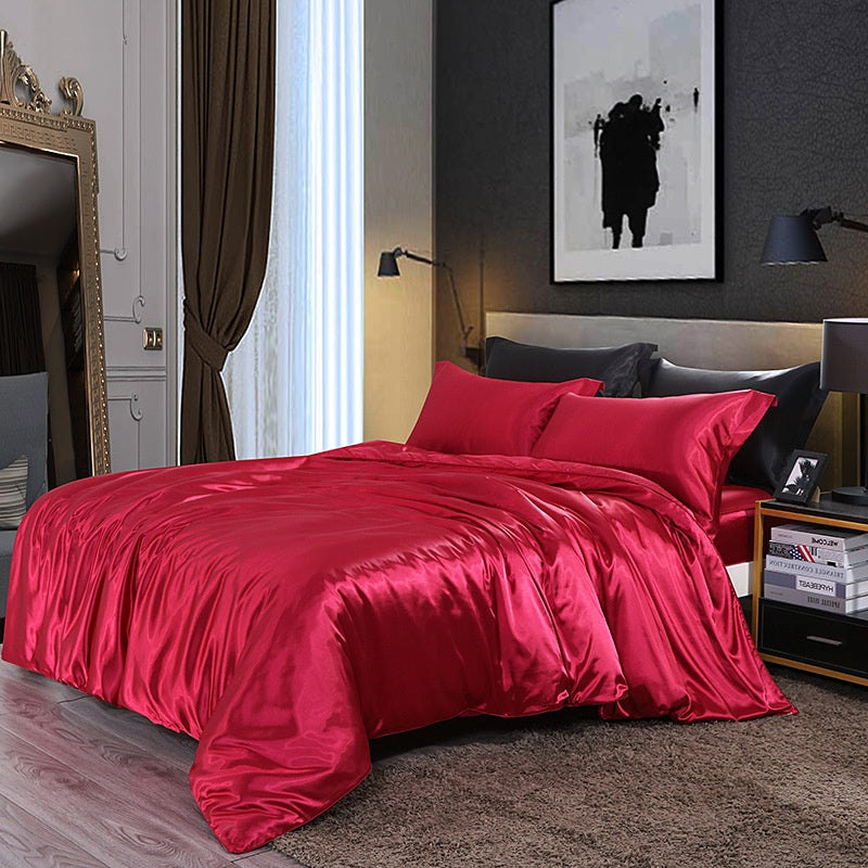 Silky Four-Piece Bedding Set - Quilt Cover Bed Sheet & Fitted Sheet