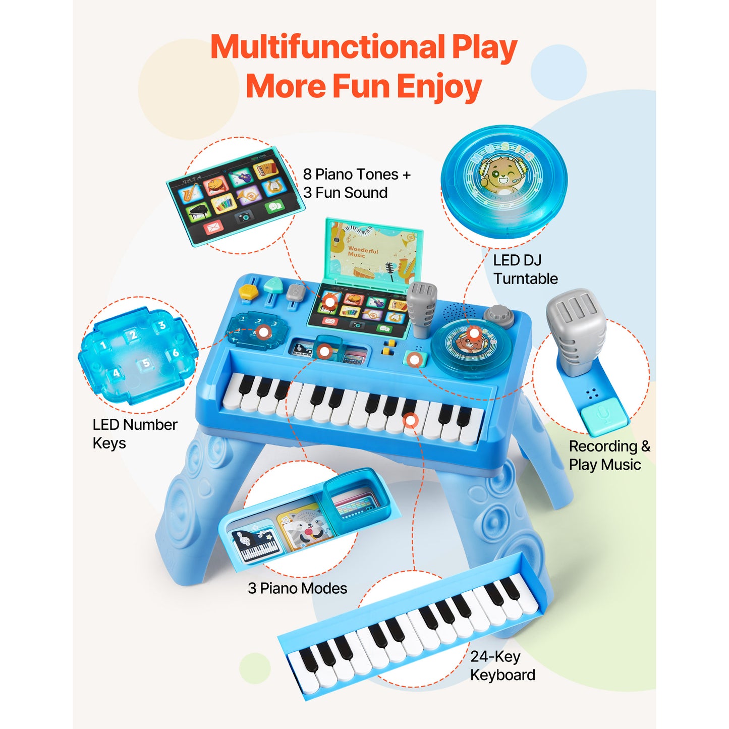 Baby Musical Activity Table with 133 Sounds LED DJ Turntable & Recording - Toddler Toy Gift