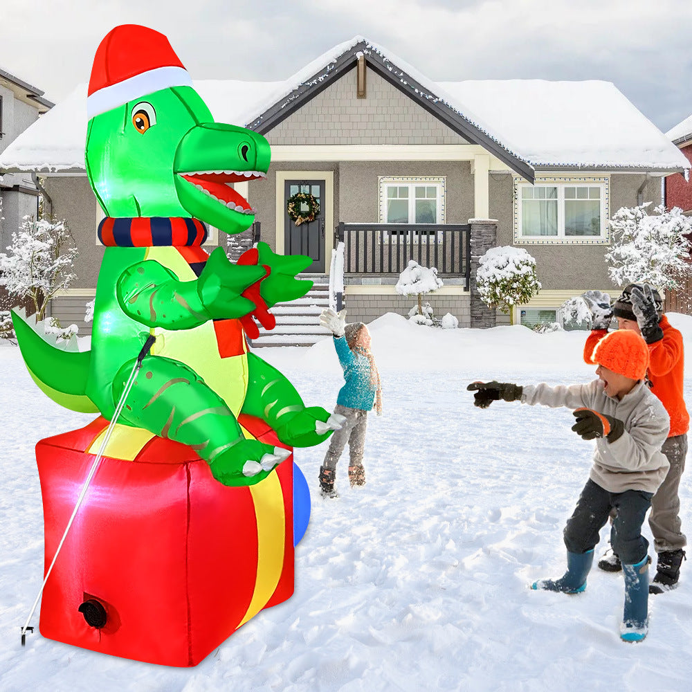 Inflatable Christmas Dinosaur Yard Decoration with Lights and Fan