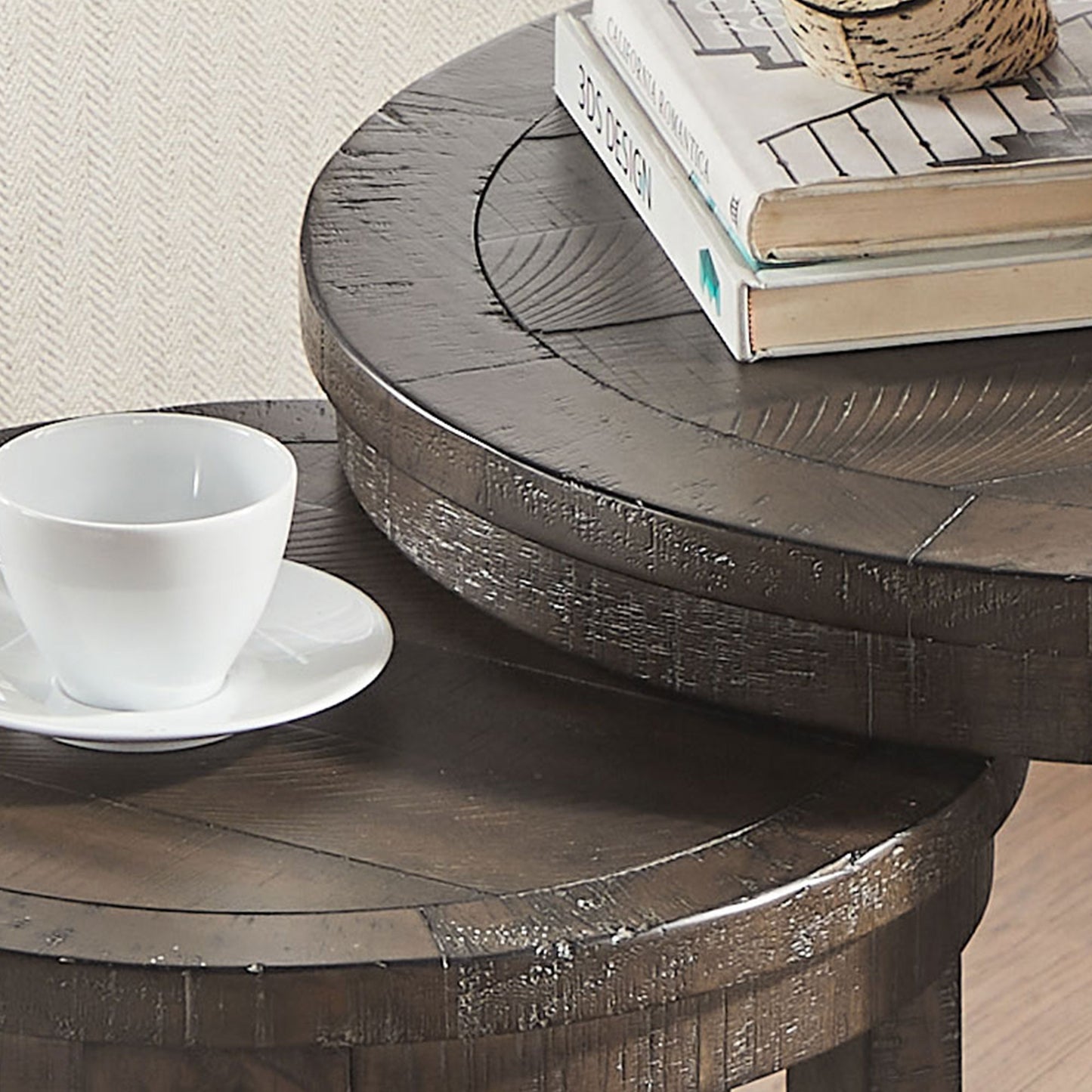 24-Inch 2-Piece Curved Round Coffee Table Set - Dark Brown