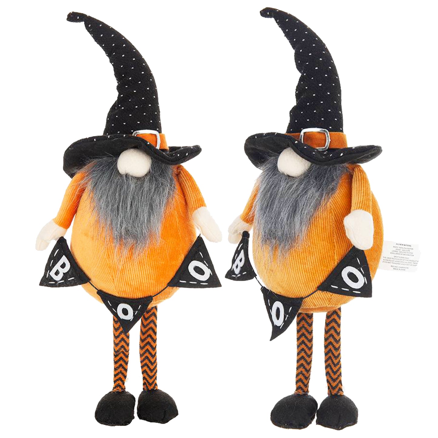 Set of 2 Fabric Standing Gnomes with 'B-O-O' Banner - Halloween Decor