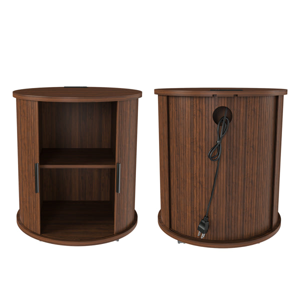Mid Century Modern Cylinder End Tables with Charging Station - Set of 2