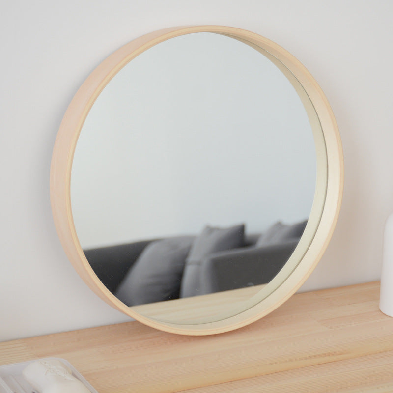 Solid Wood Bathroom Mirror Wall Hanging Round Mirror Modern Bedroom Decor