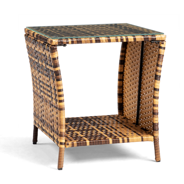 Glass Surface Yellow Gradient Rattan Side Table - Modern Home Decor