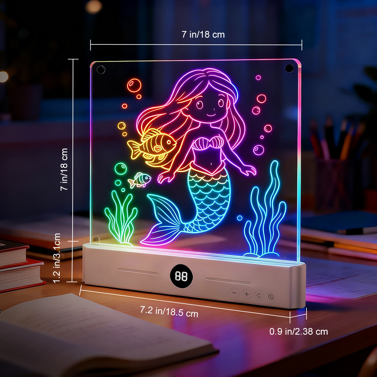 Kids Glow Drawing Board Rewritable Erasable Art Toy with Pens & Accessories