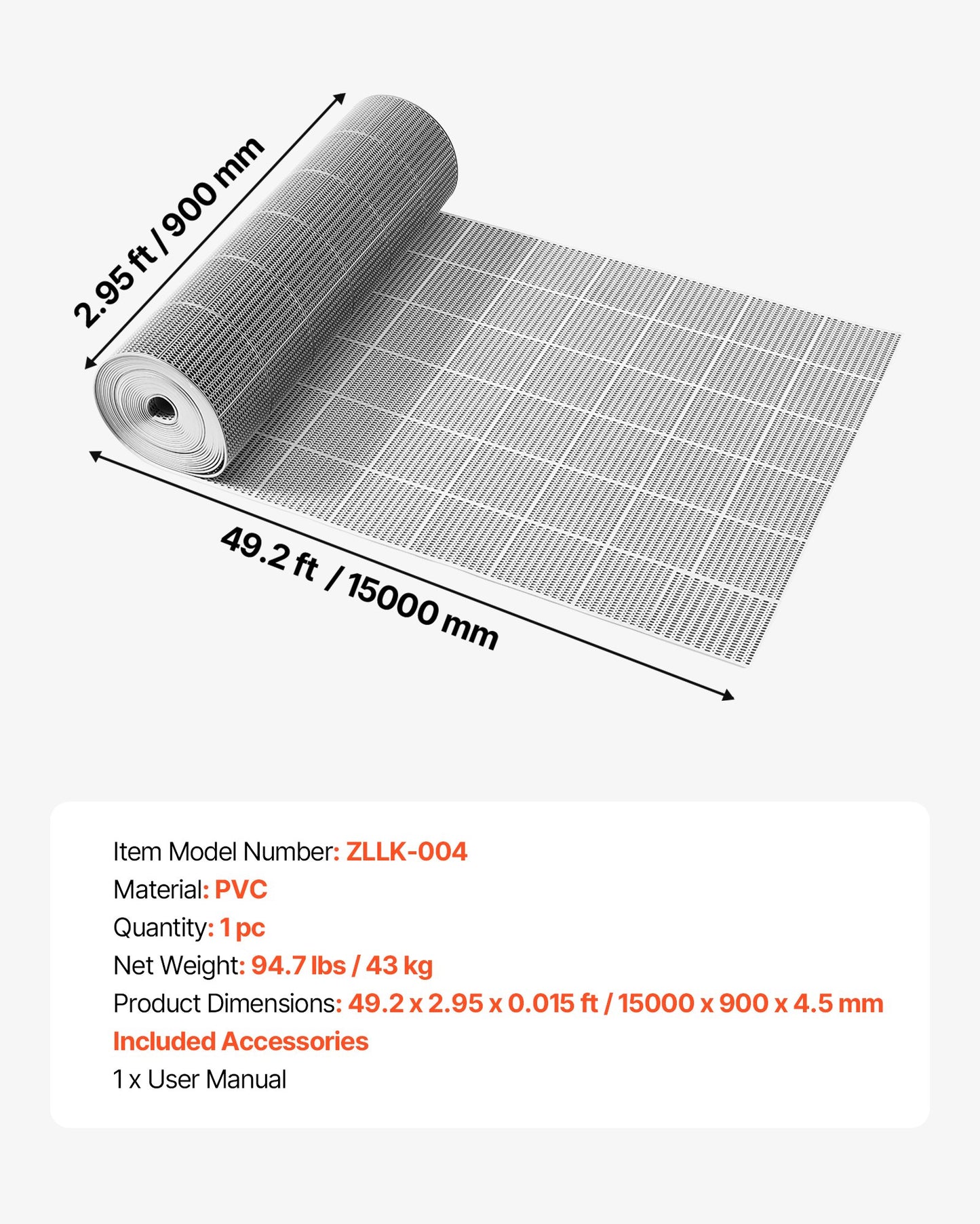 Black Drainage Floor Mat 3x50 Ft Waterproof Non Slip Water Drainage Roll for Wet Areas