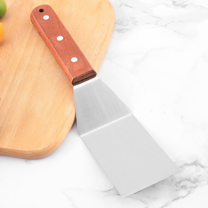 Wooden Handle Teppanyaki Steak Shovel Spatula Flat Mouth Cooking Tool
