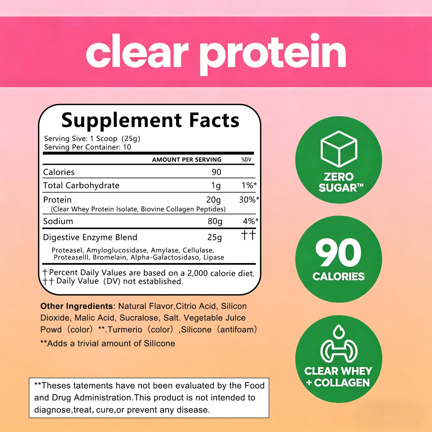 Clear Protein Collagen Peptides Powder - Raspberry Lemonade, Grass-Fed Whey