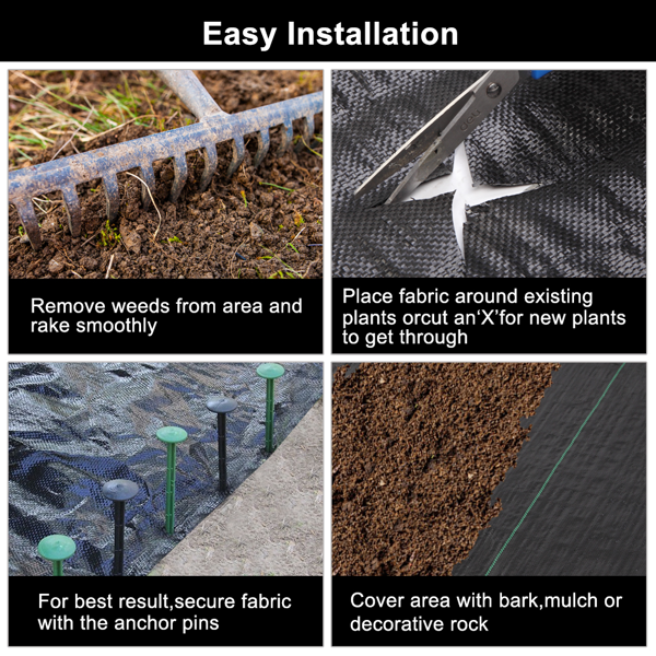 4x100ft Black Weed Barrier Fabric Polypropylene Garden Cloth Waterproof