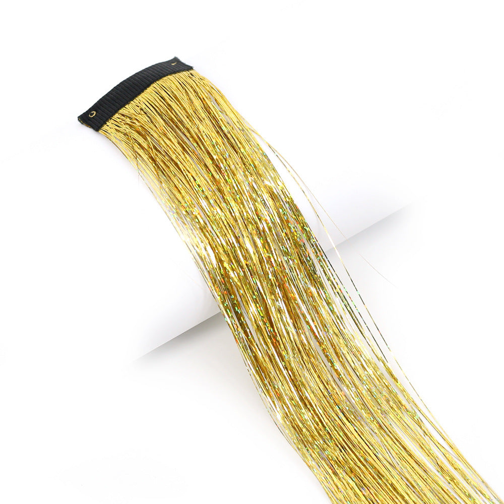 Clip-In Rainbow Hair Extensions - Long Synthetic Wig with Gold Thread