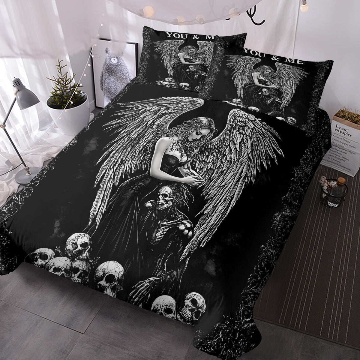 Dark Angel Skull Themed Bedding Set - 3 Piece Microfiber