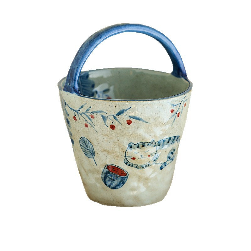 Hand-Painted Blue and White Ceramic Fruit Basket Tray - Home Storage Decor