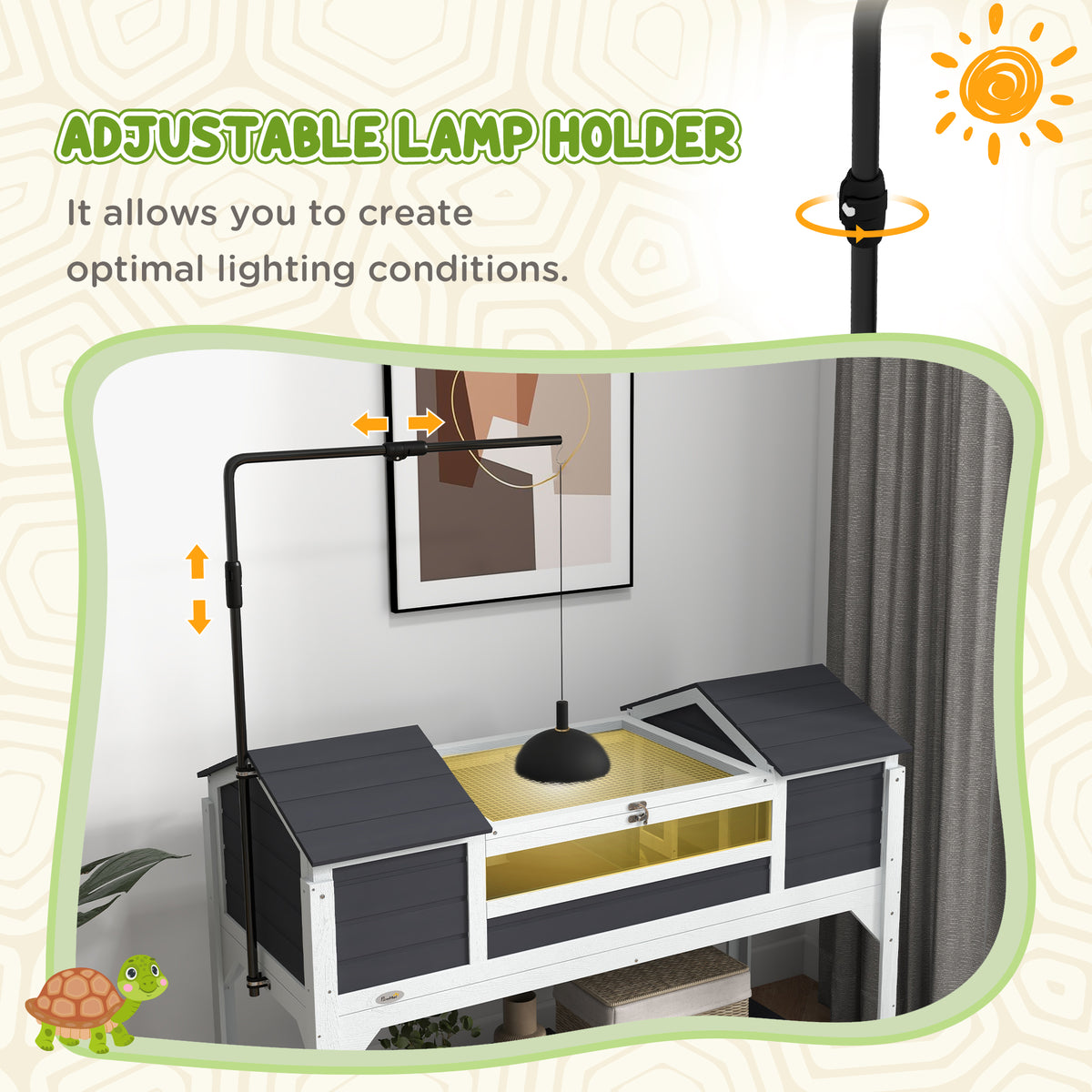Pet Tortoise House with Adjustable Lamp Holder & Storage Shelf - Gray
