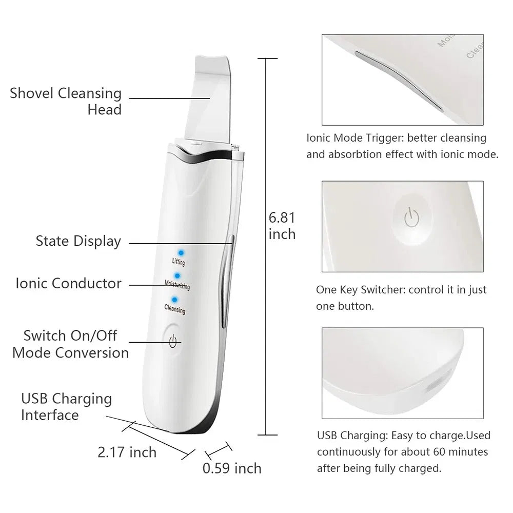 3-in-1 Ultrasonic Facial Spatula - Electric Skin Scrubber for Deep Cleansing