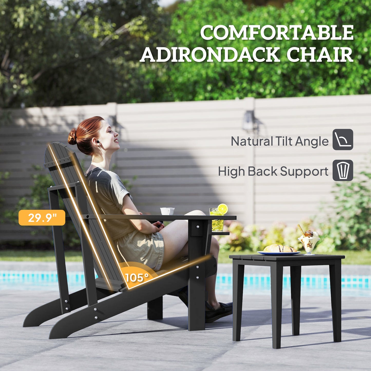 Black Oversized Adirondack Chair with Cupholder - Outdoor Seating