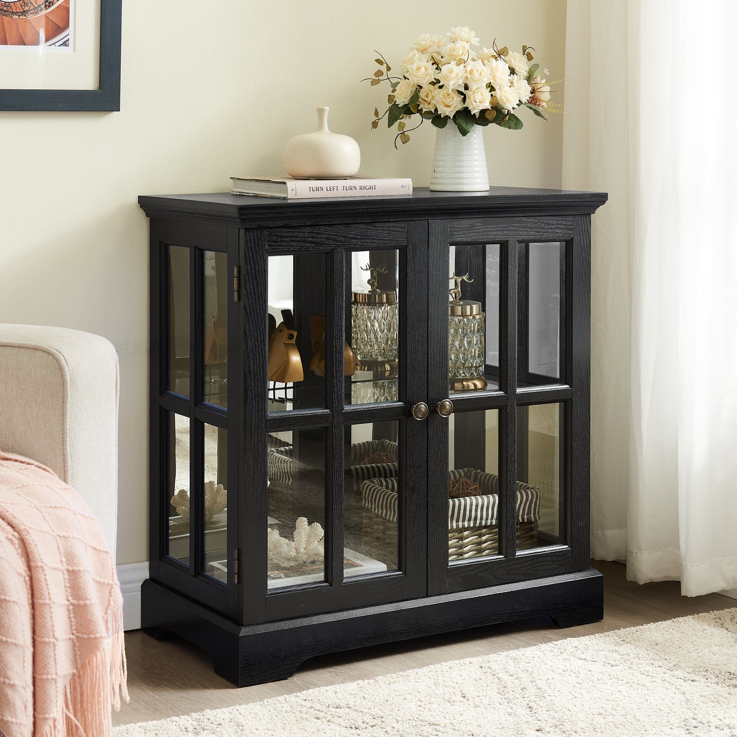 LED Curio Display Cabinet, Antique Cabinet With Adjustable Shelves,