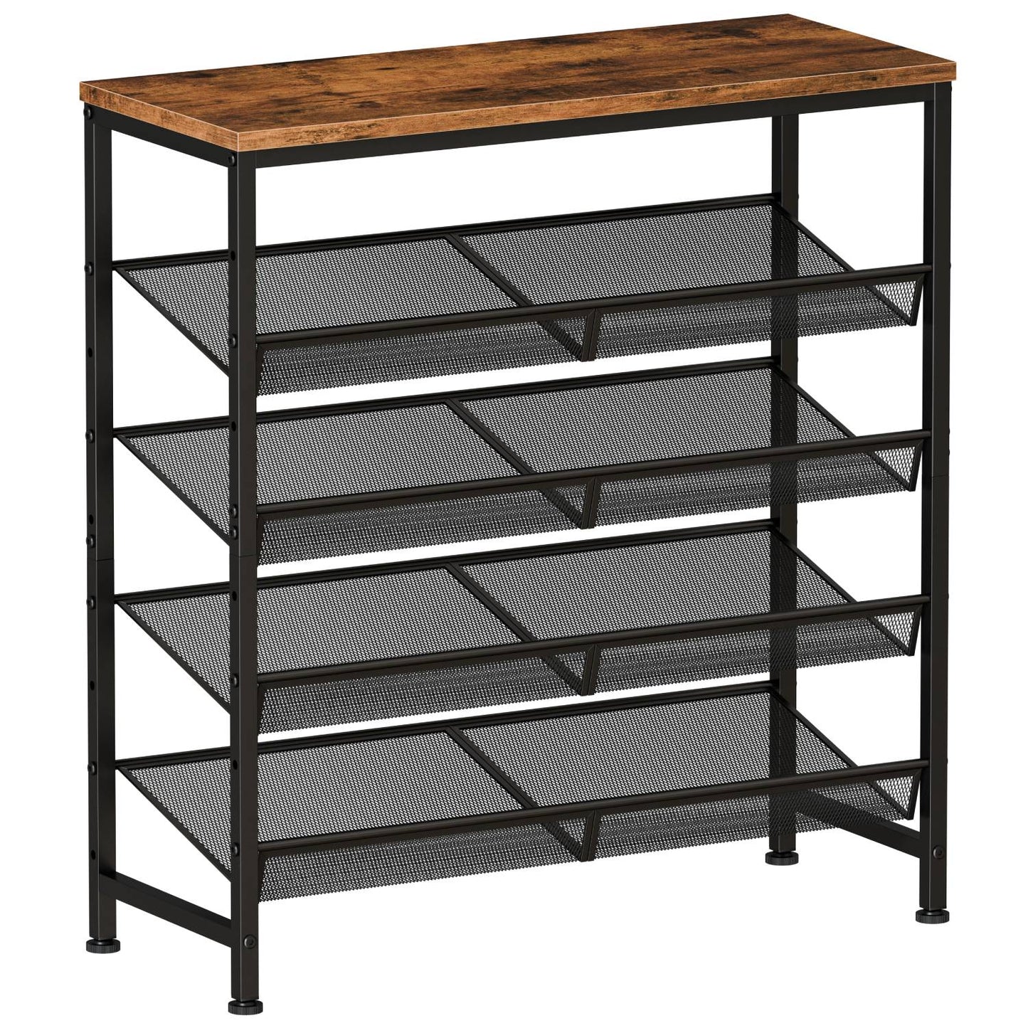 5-Tier Wood Top Shoe Rack - Industrial Style Organizer