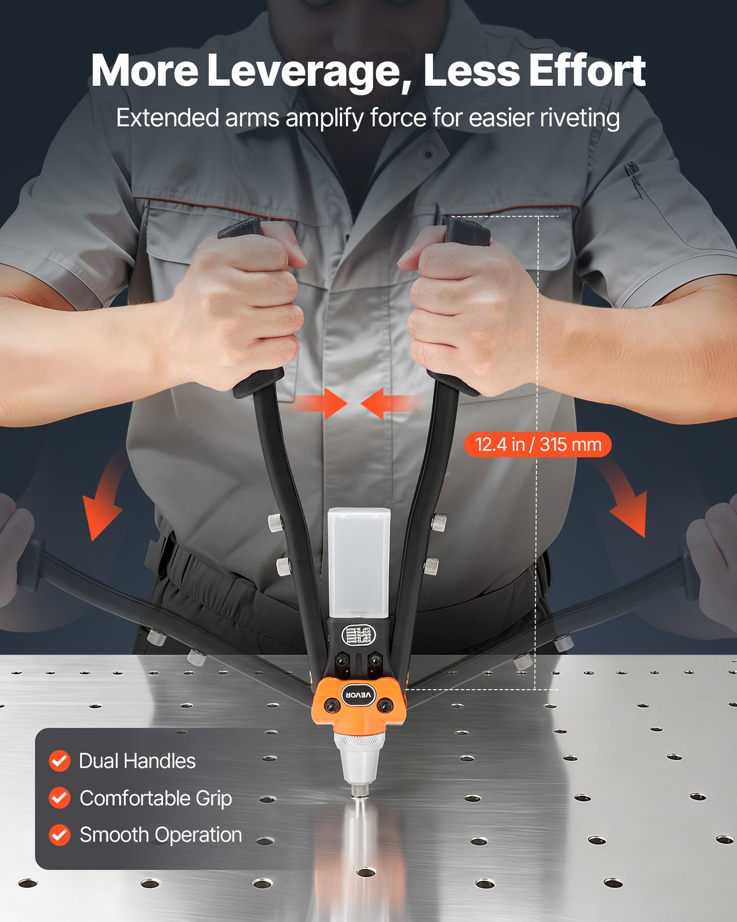 Manual Rivet Gun Kit with 230 Blind Rivets, Interchangeable Nosepieces & Carrying Case
