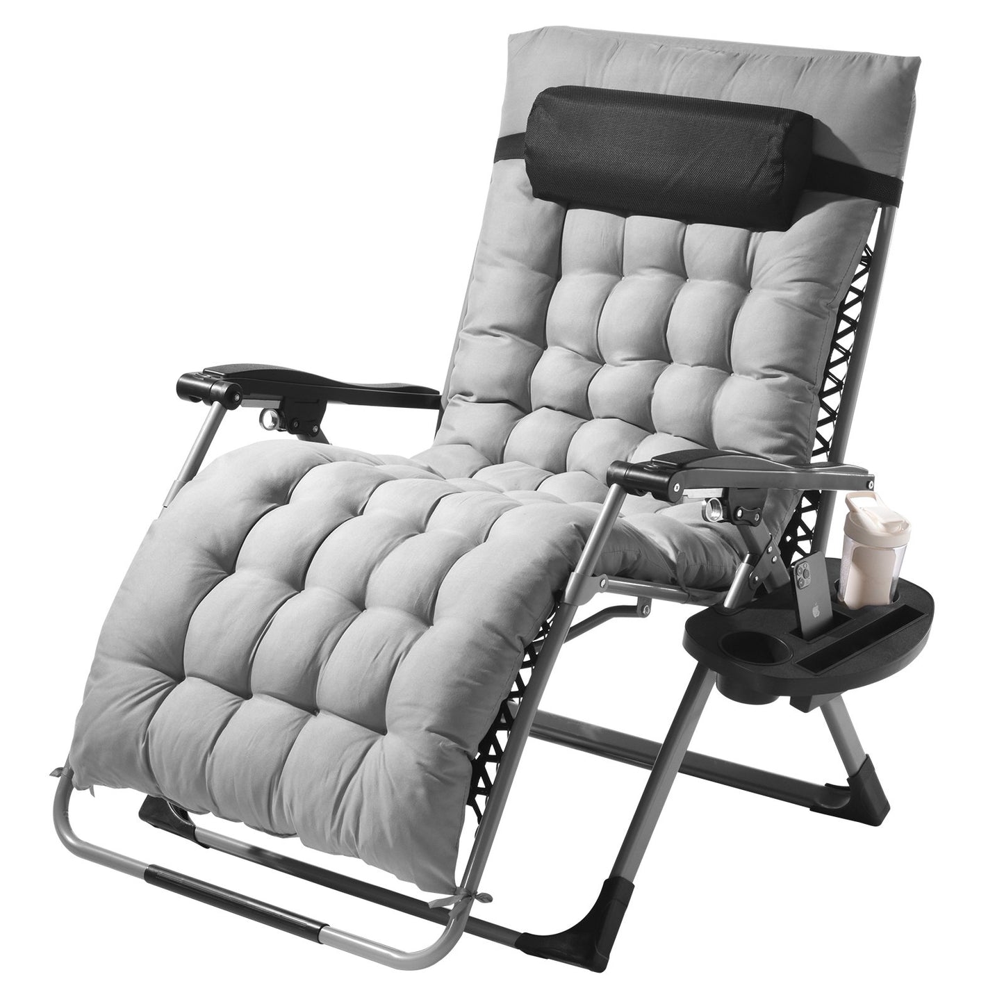 Heavy-Duty 33" Zero Gravity Lounge Chair with Cushioned Support - Indoor & Outdoor Grey