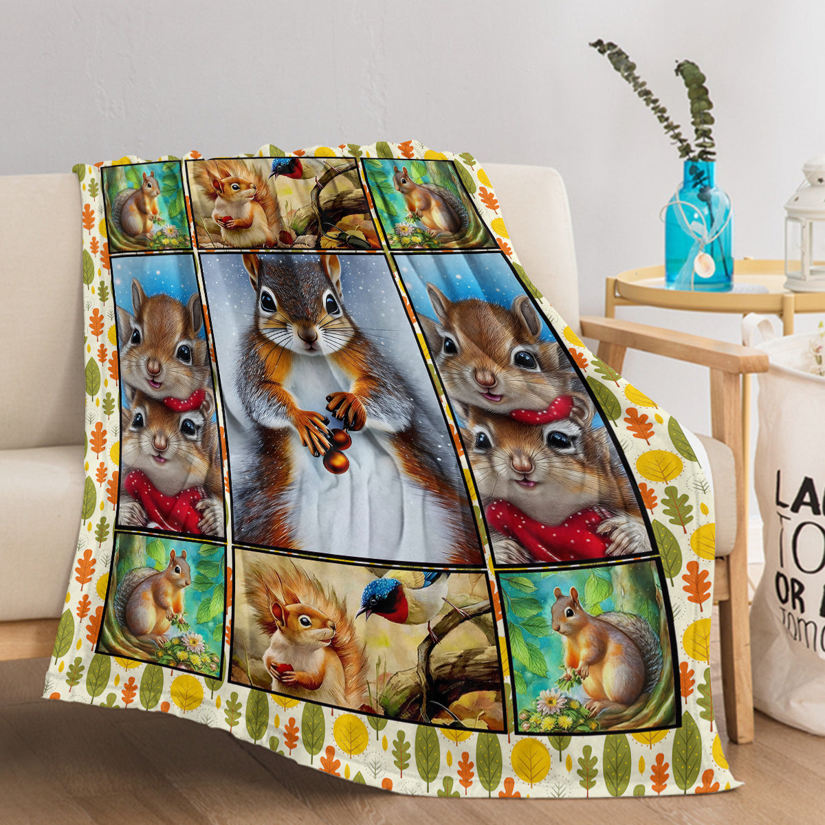 Cute Cartoon Squirrel Printed Blanket - Soft Fleece, 150x200cm