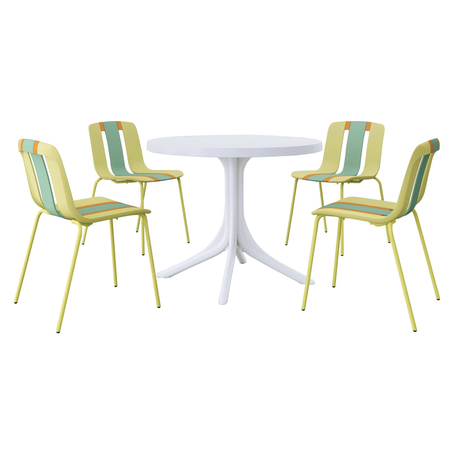 Modern Striped Color Block Chairs Set - 4-Pack with Round Table - Yellow, Orange, Green
