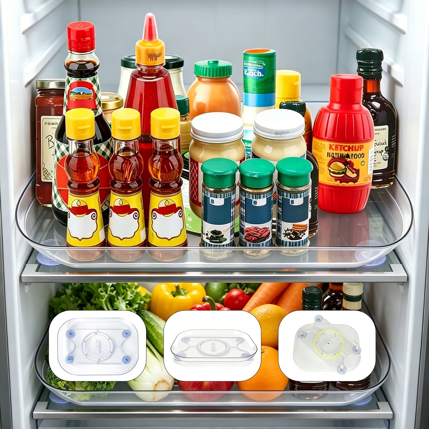 Rectangular Lazy Susan for Refrigerator - 360° Rotating Organizer, Space Saver