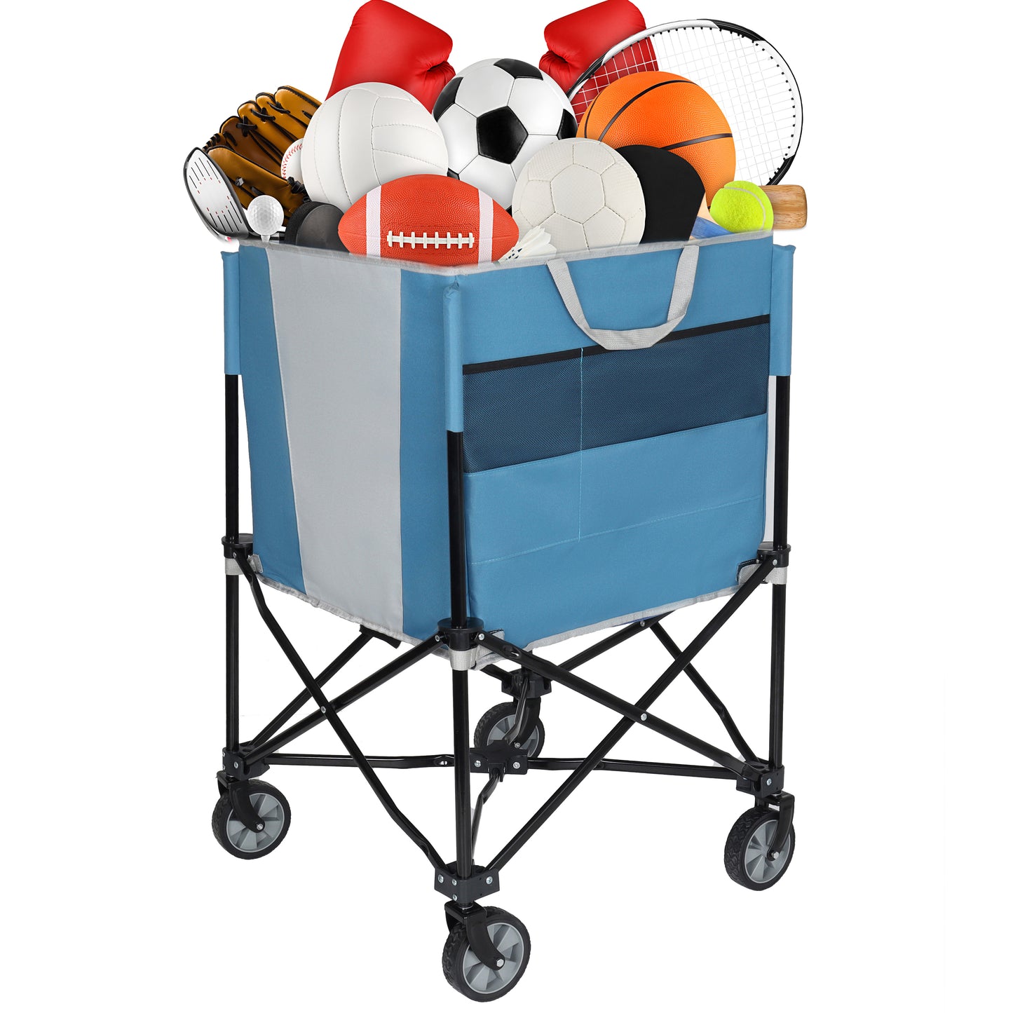 Collapsible Rolling Ball Storage Cart with Wheels - Blue Gray