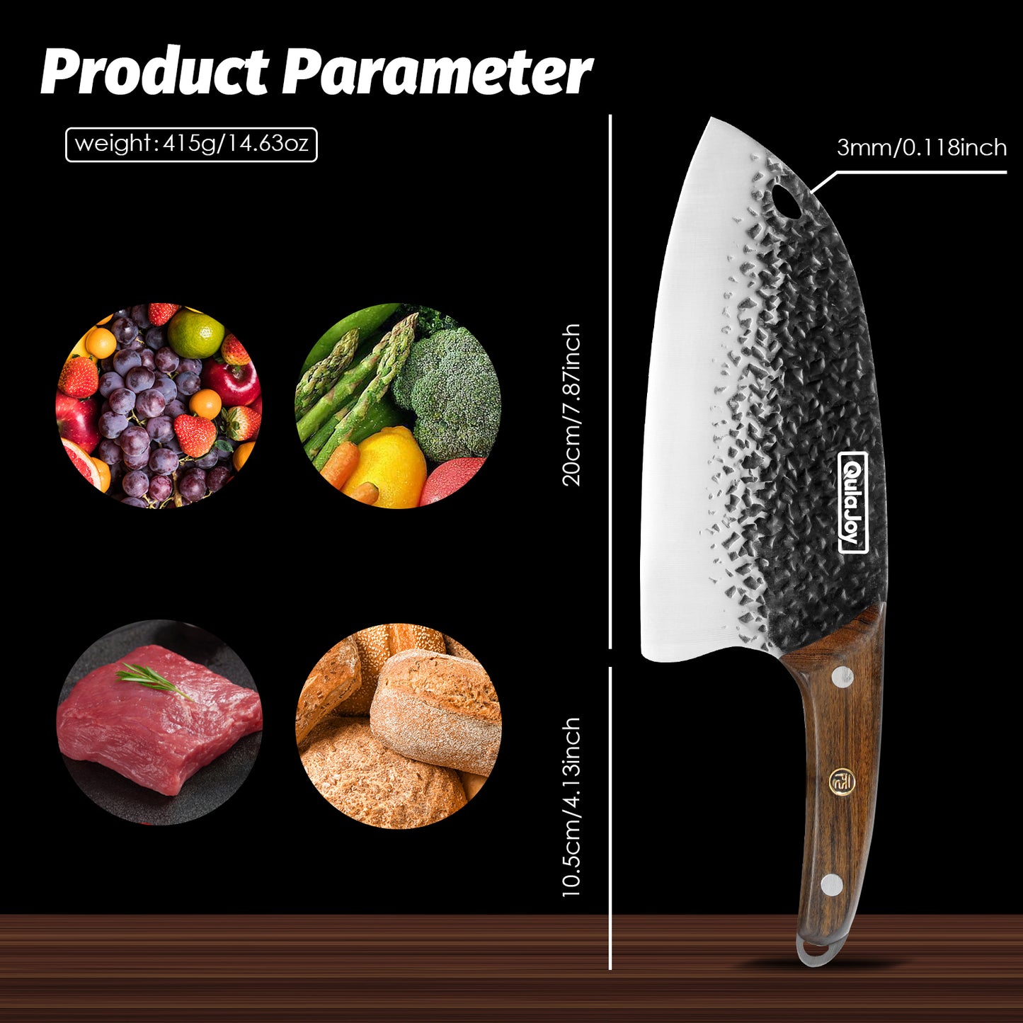 High Carbon Stainless Steel Meat Cleaver Knife - 7.3 Inch Professional Chef Knife
