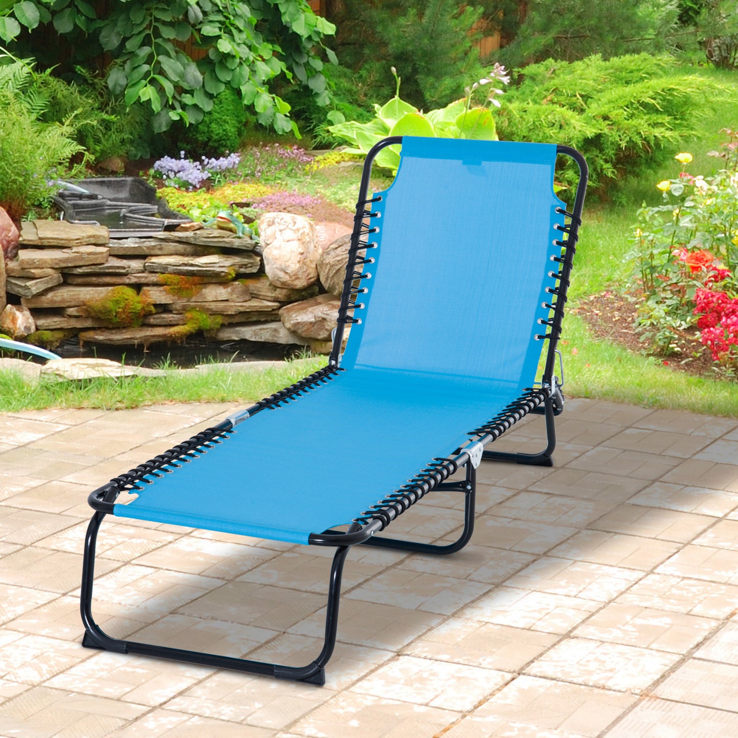 Foldable Lounge Chair - 4-Position Reclining, Portable Mesh, Light Blue