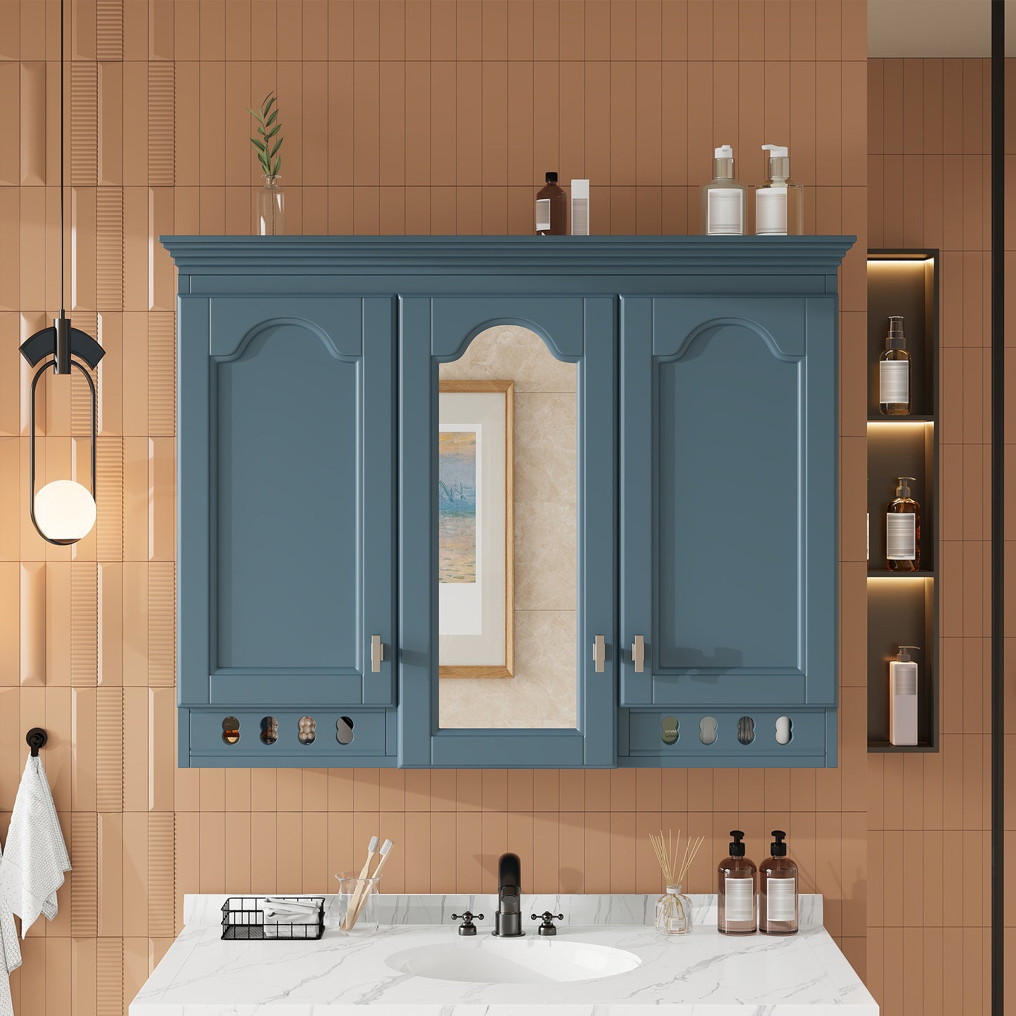 35 Inch Wall-Mount All-in-One Mirror Cabinet With Adjustable Shelves,
