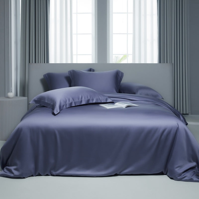 Lyocell Bed Sheet Quilt Cover Set - Summer Ice Silk Solid Color Bedding