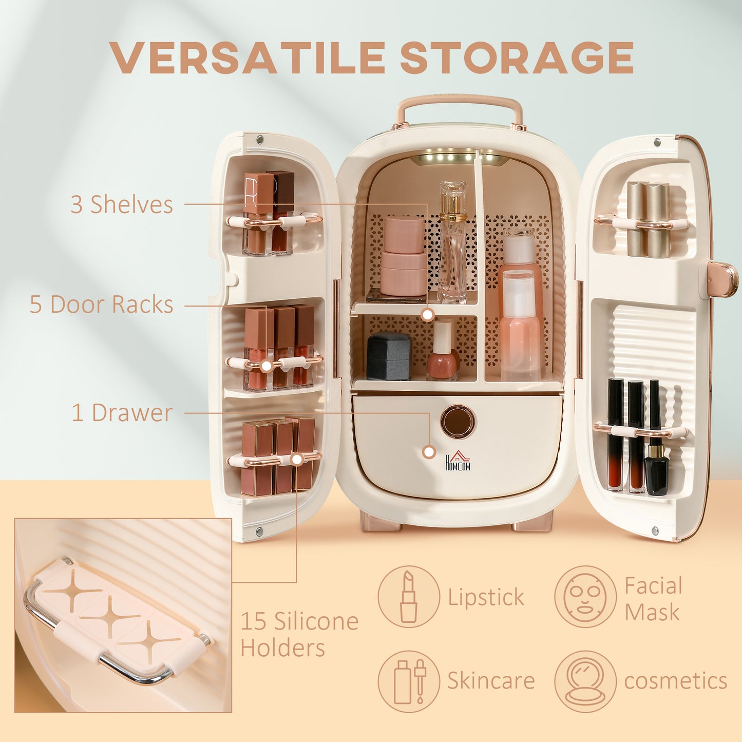 12L Portable Skincare Fridge with LED Display for Beauty & Makeup, White