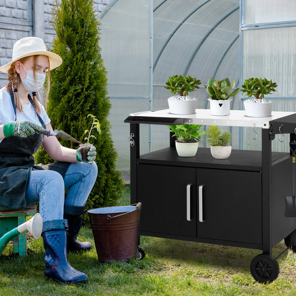 Outdoor Grill Cart with Storage and Wheels - Movable Kitchen Island for BBQ and Patio Dining