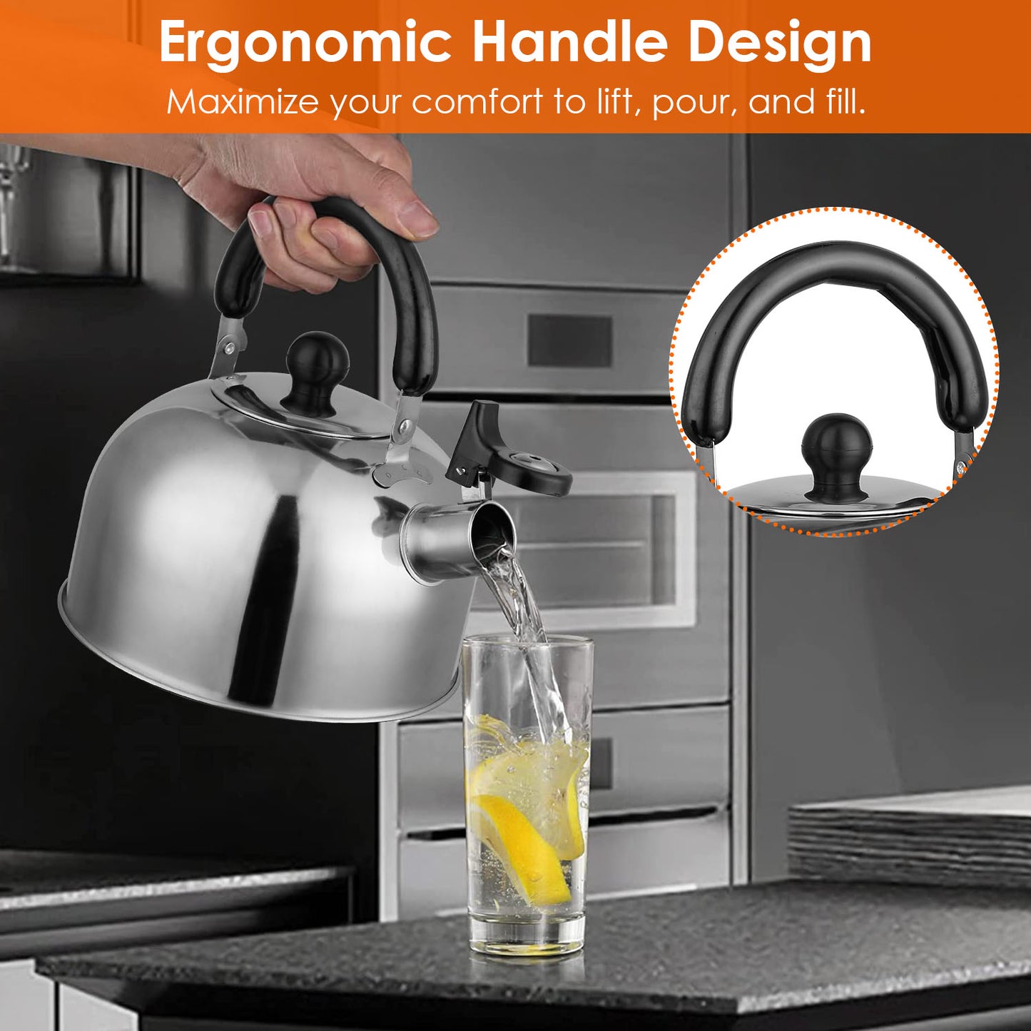 2.1 Quart Stainless Steel Whistling Tea Kettle - Silver