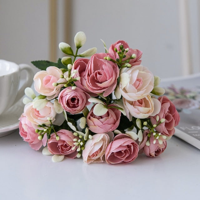Simulation Nordic Rose Small Tea Buds Bouquet - Decorative Silk Flowers for Home & Garden