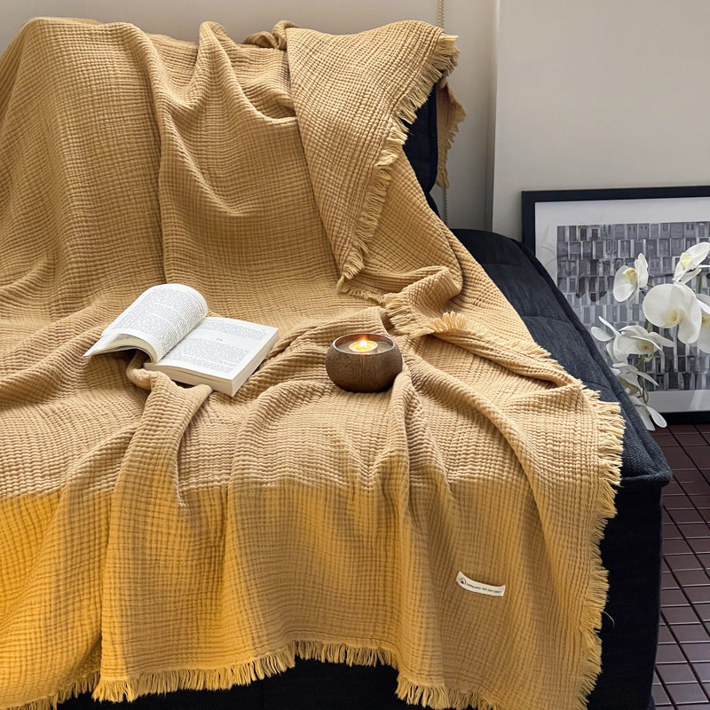 Four-Layer Cotton Tassel Blanket for Sofa & Bed - Wrinkle Style