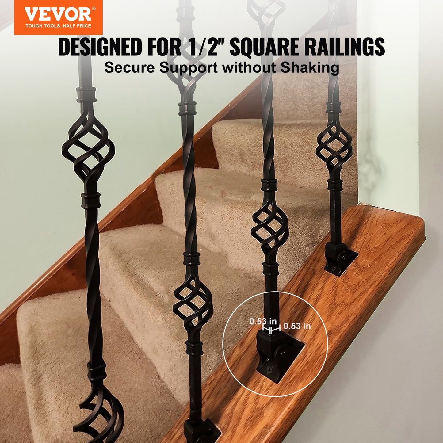 Black Aluminum Baluster Shoes for Staircase Support - 50 Pcs