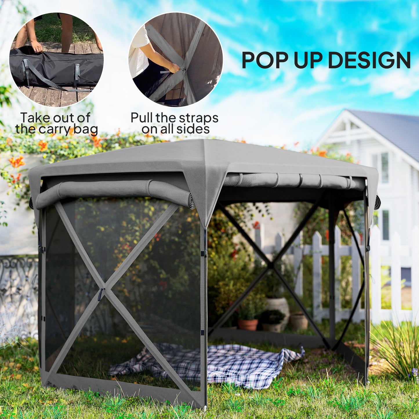 11x11ft Gazebo Screen Tent with Removable Roof - Dark Gray