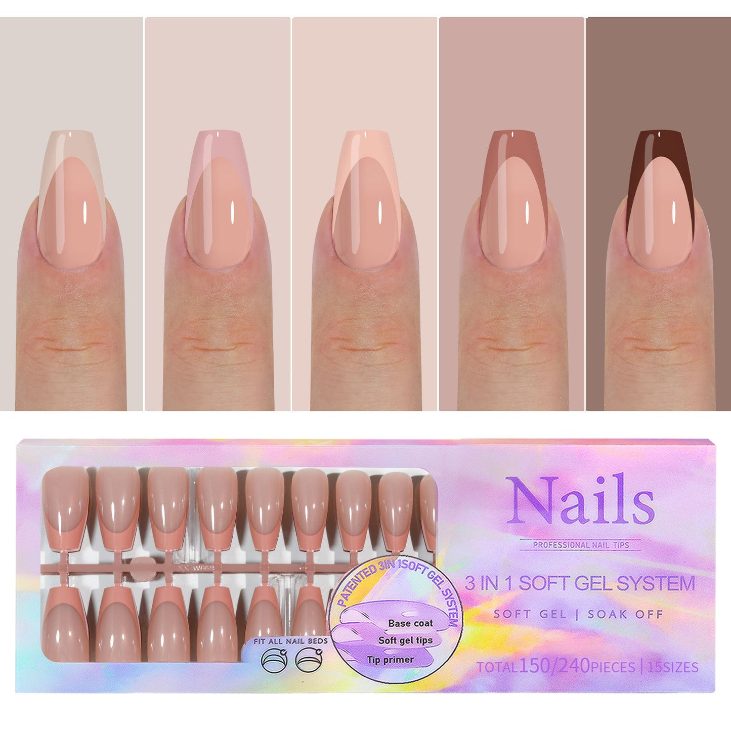 Manicure Nail Art & Wear Armor Set - French Seamless Detachable Tips