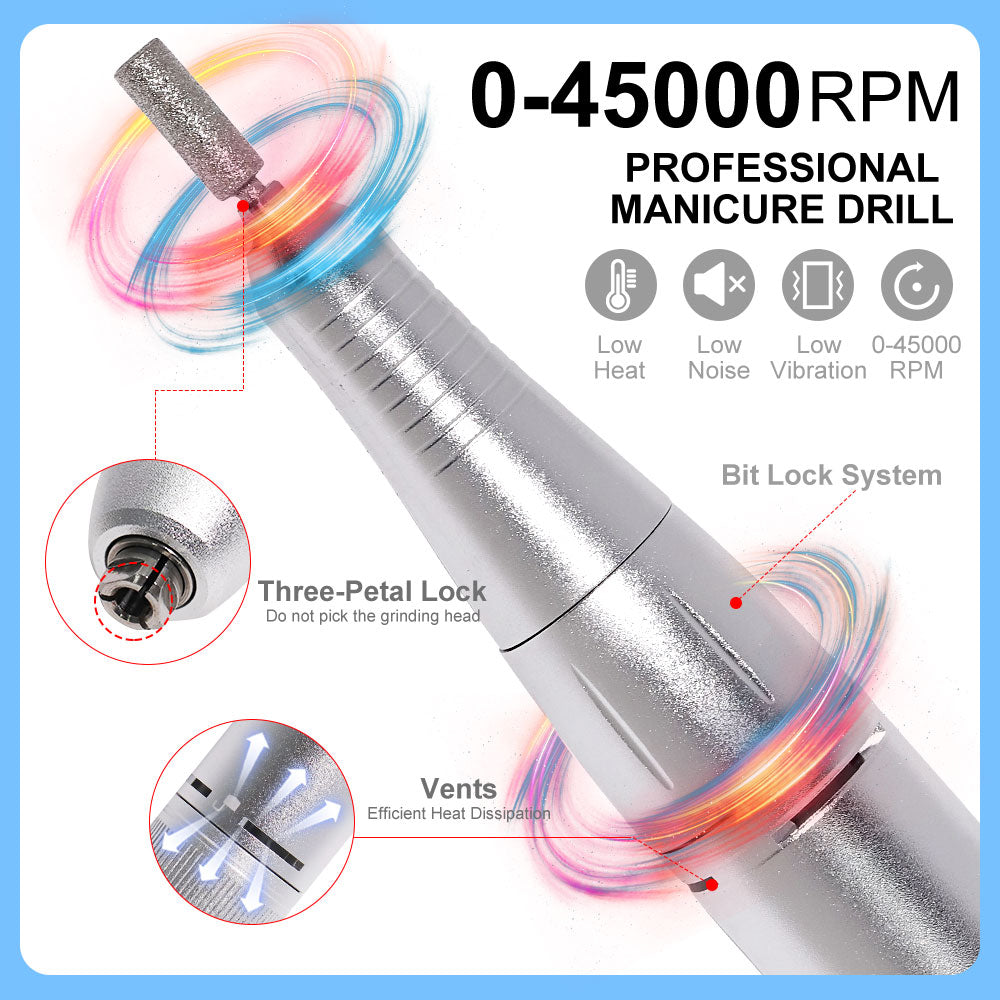 Professional Cordless Nail Drill - 45000RPM Rechargeable E-File Kit