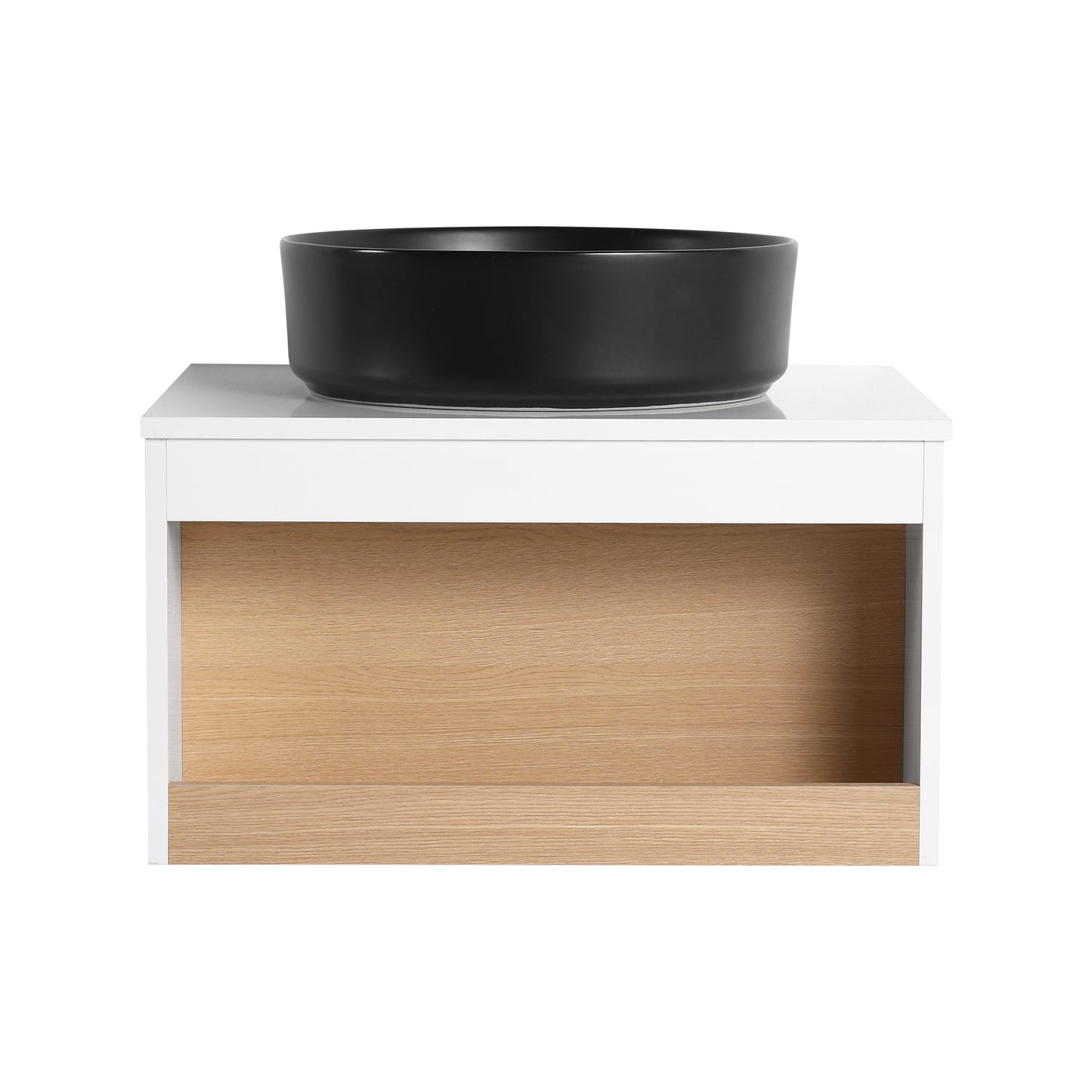 24" Wall-Mounted Bathroom Vanity with Round Vessel Sink - White